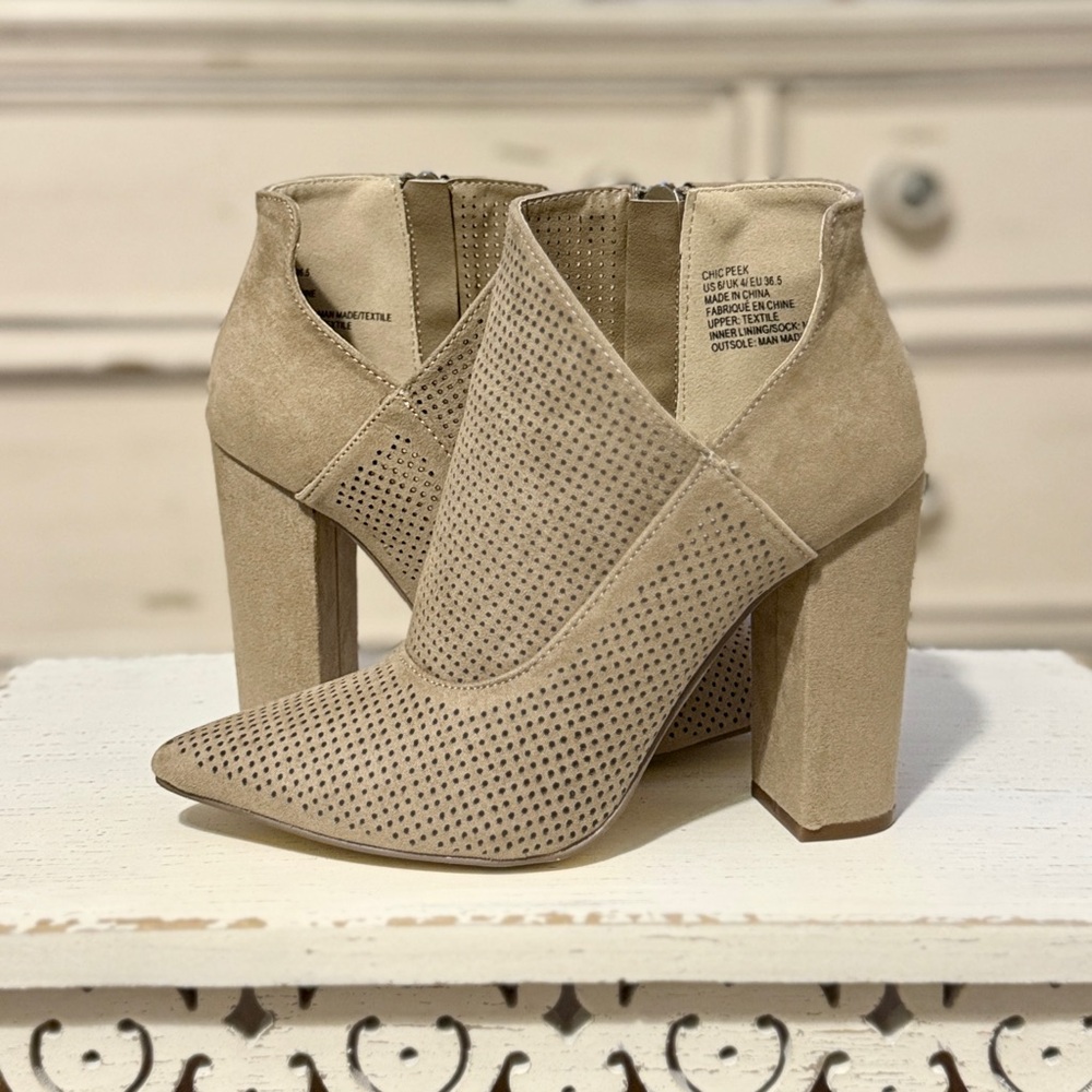 JustFab Chic Peek Perforated Suede Booties - Picture 4 of 10